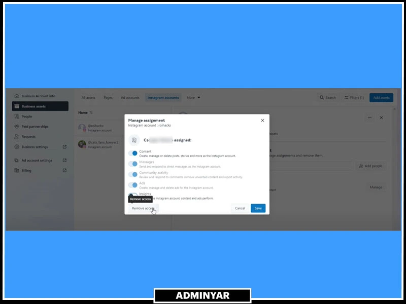 حذف ادمین از اینستاگرام با فیسبوک منیجر